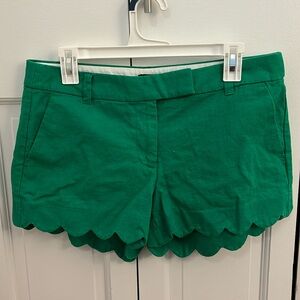 J.Crew Scalloped Hem Chino Shorts Women's Size 8 Green Linen Blend